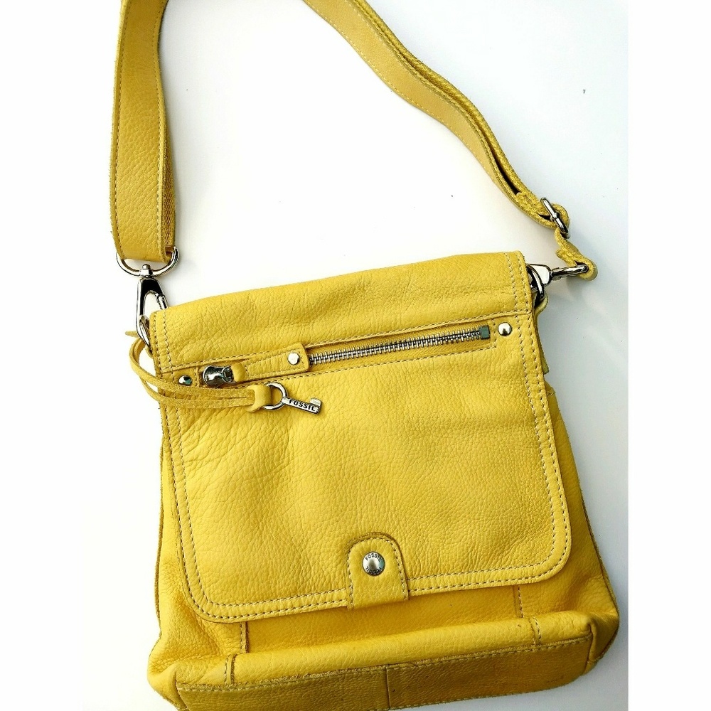 Fossil yellow leather messenger bag